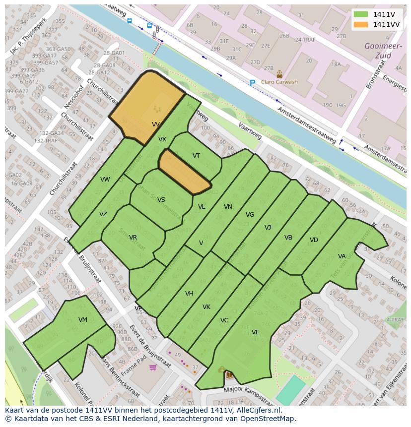 Afbeelding van het postcodegebied 1411 VV op de kaart.