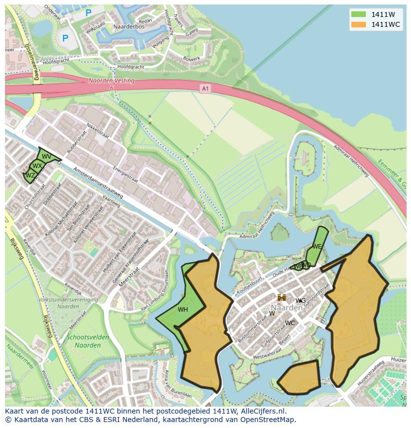 Afbeelding van het postcodegebied 1411 WC op de kaart.