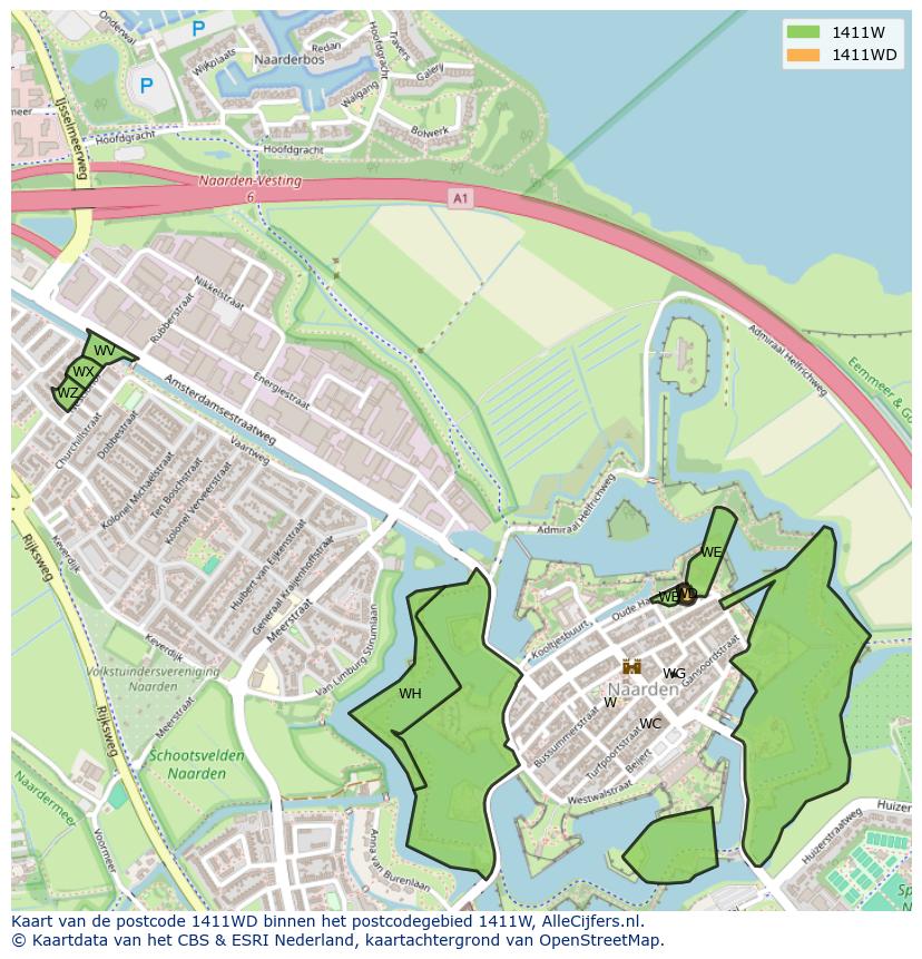 Afbeelding van het postcodegebied 1411 WD op de kaart.