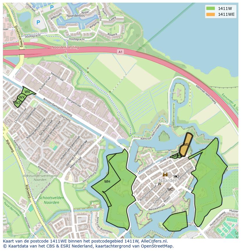 Afbeelding van het postcodegebied 1411 WE op de kaart.