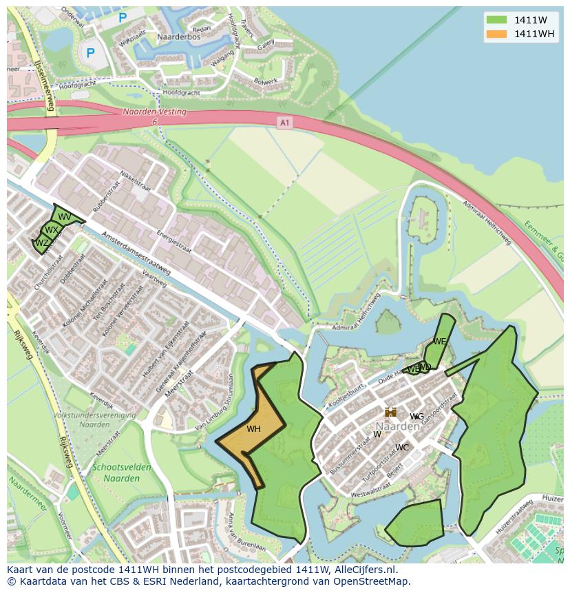 Afbeelding van het postcodegebied 1411 WH op de kaart.