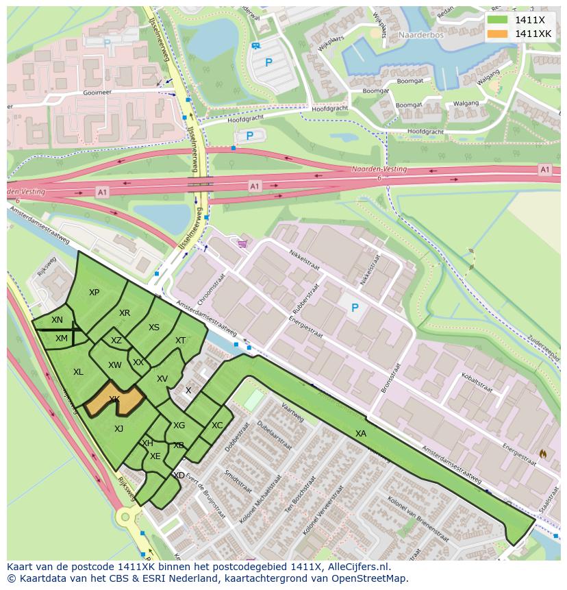 Afbeelding van het postcodegebied 1411 XK op de kaart.