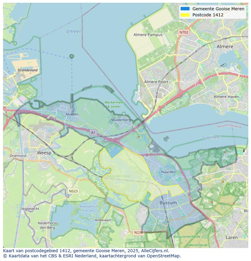 Afbeelding van het postcodegebied 1412 op de kaart.