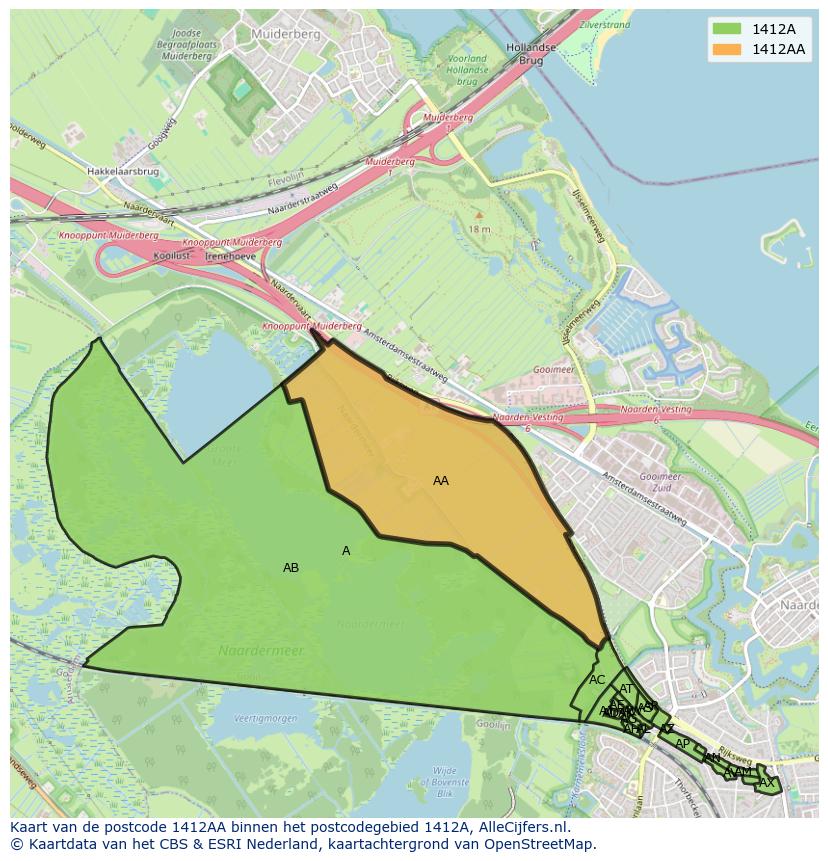 Afbeelding van het postcodegebied 1412 AA op de kaart.