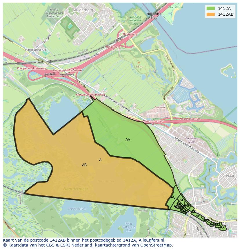 Afbeelding van het postcodegebied 1412 AB op de kaart.