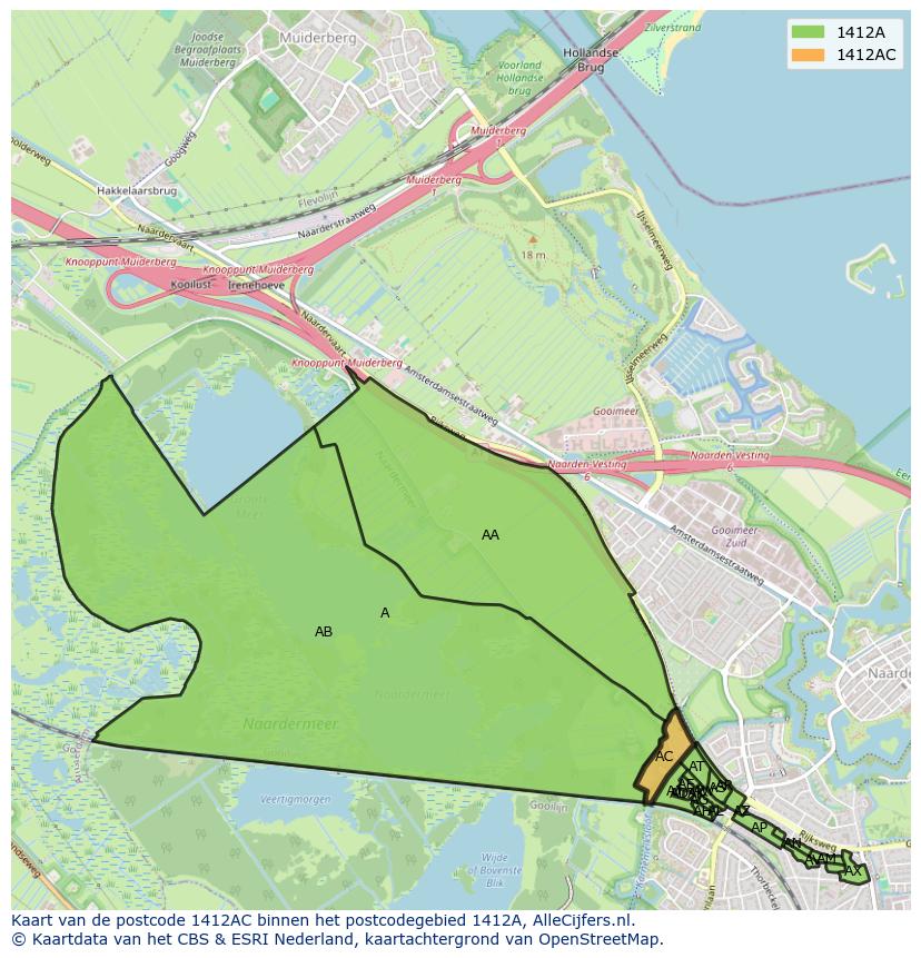 Afbeelding van het postcodegebied 1412 AC op de kaart.