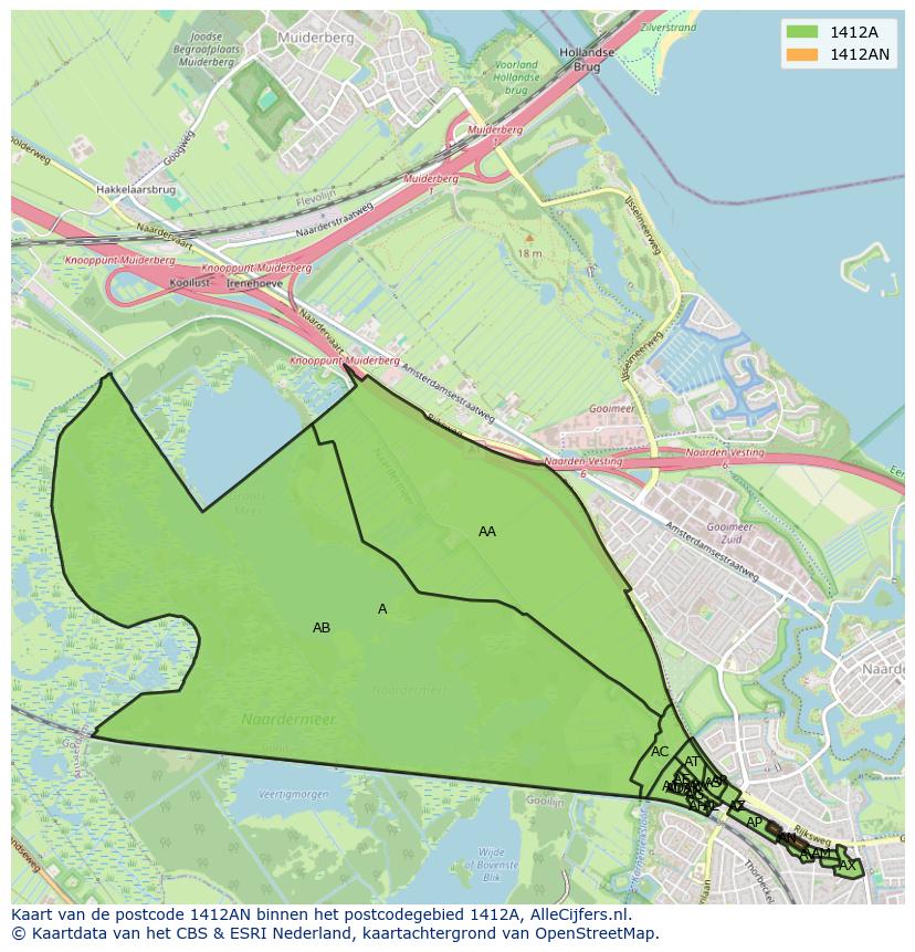 Afbeelding van het postcodegebied 1412 AN op de kaart.