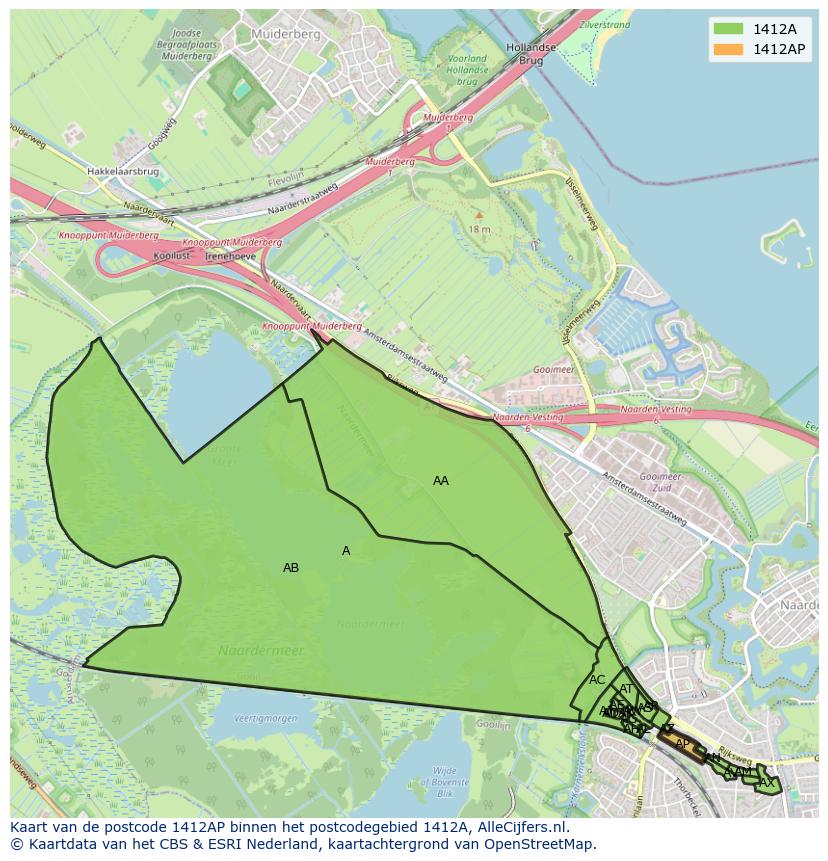 Afbeelding van het postcodegebied 1412 AP op de kaart.