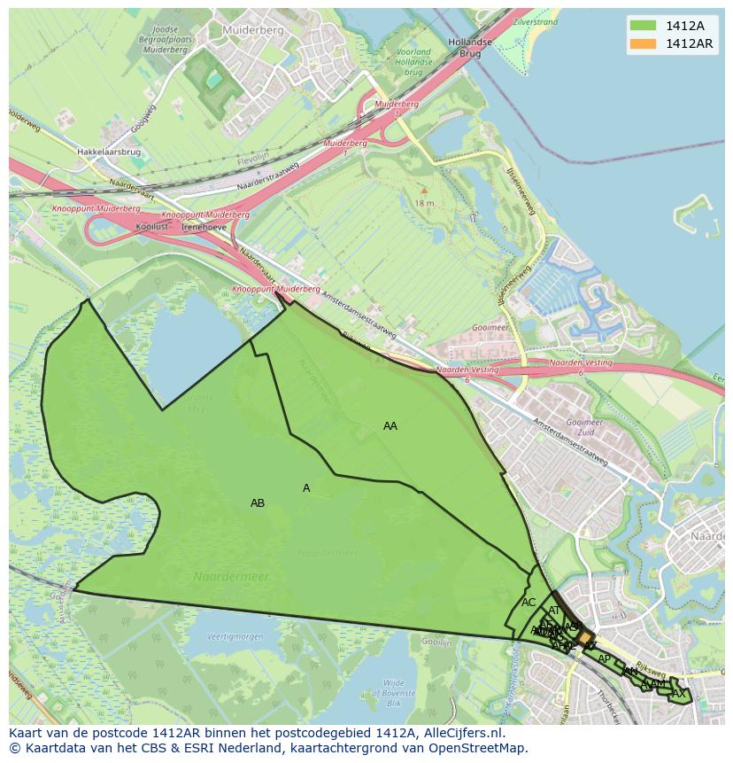 Afbeelding van het postcodegebied 1412 AR op de kaart.