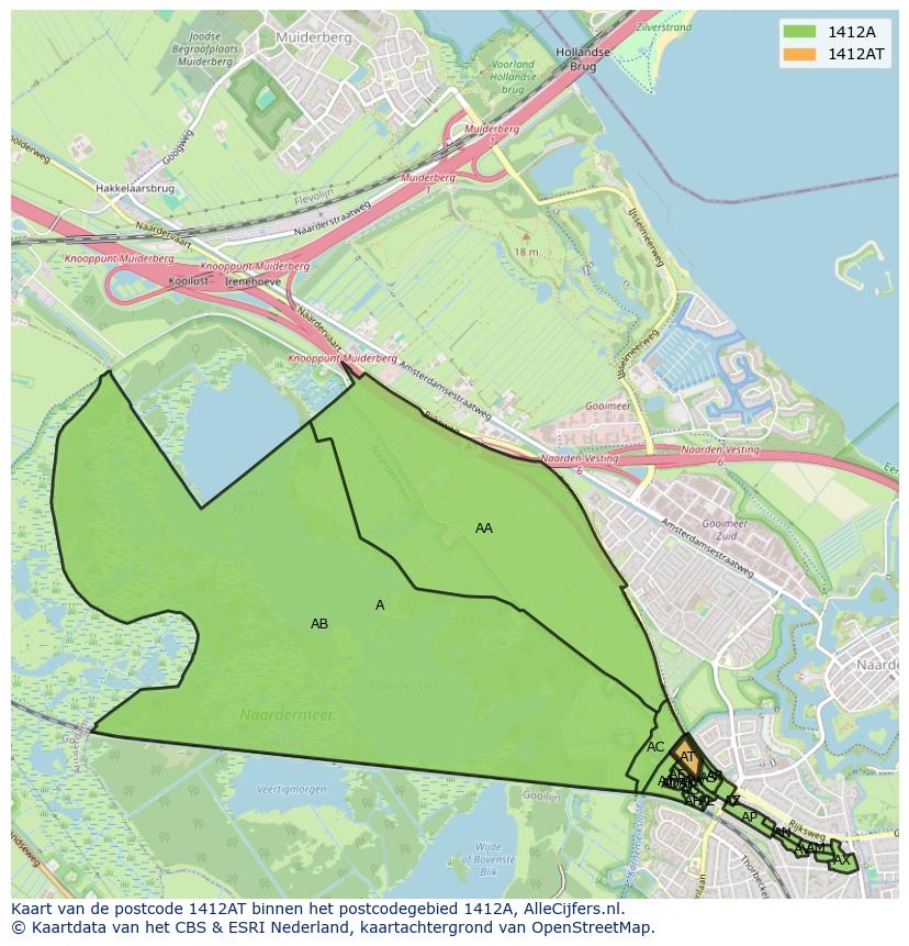 Afbeelding van het postcodegebied 1412 AT op de kaart.