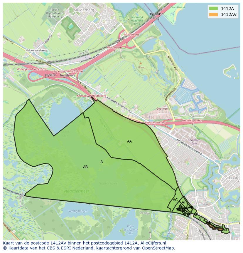 Afbeelding van het postcodegebied 1412 AV op de kaart.