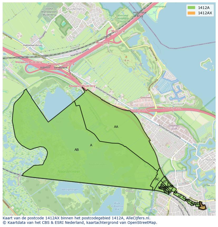 Afbeelding van het postcodegebied 1412 AX op de kaart.