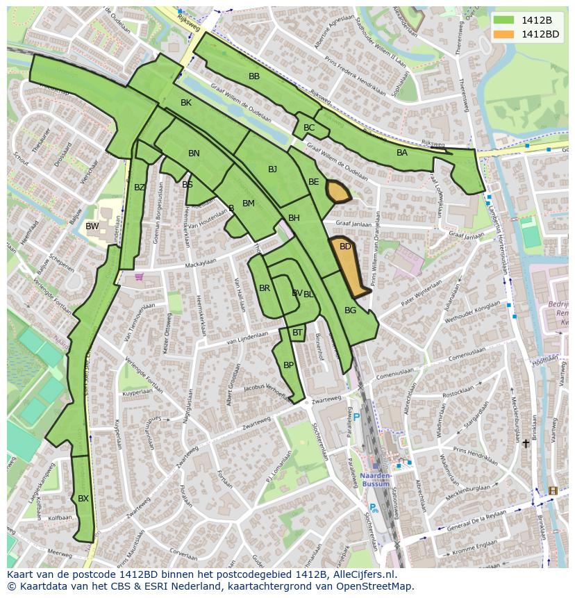 Afbeelding van het postcodegebied 1412 BD op de kaart.