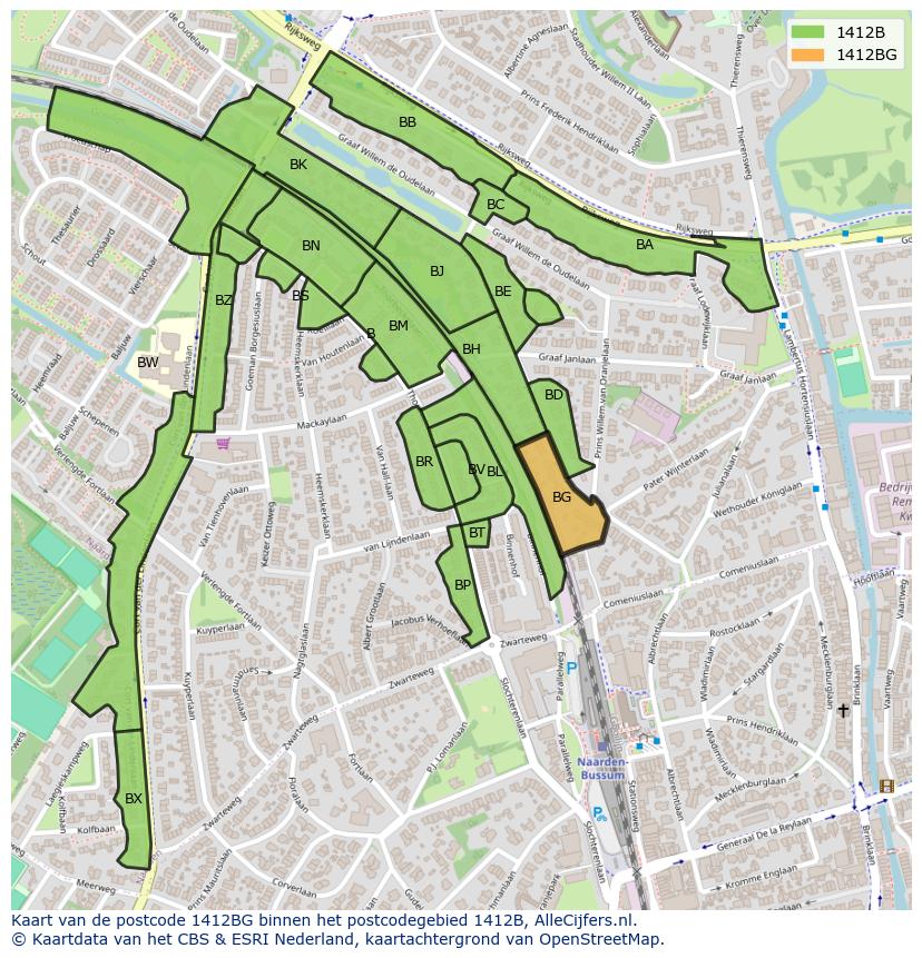 Afbeelding van het postcodegebied 1412 BG op de kaart.