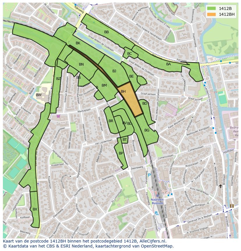 Afbeelding van het postcodegebied 1412 BH op de kaart.