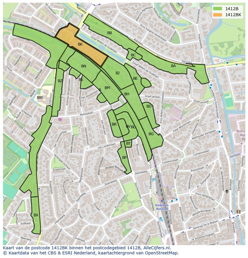 Afbeelding van het postcodegebied 1412 BK op de kaart.