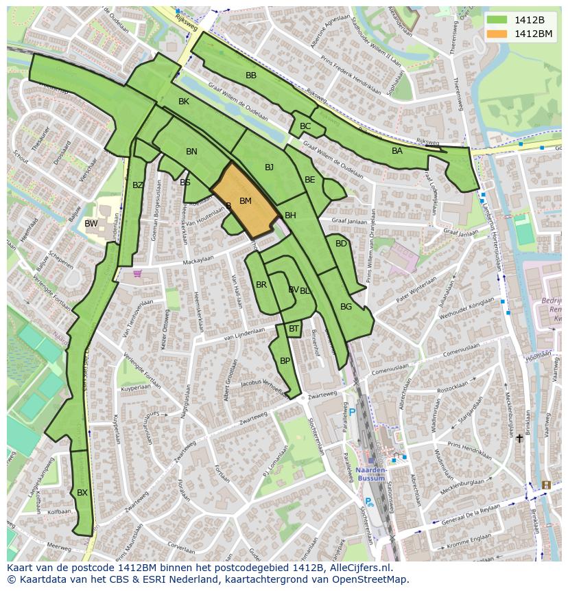 Afbeelding van het postcodegebied 1412 BM op de kaart.