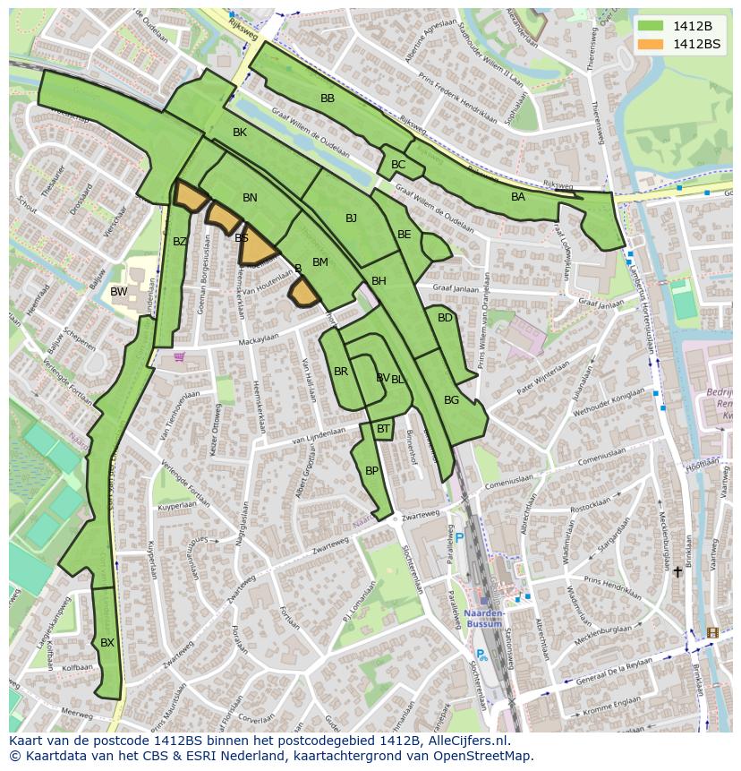 Afbeelding van het postcodegebied 1412 BS op de kaart.