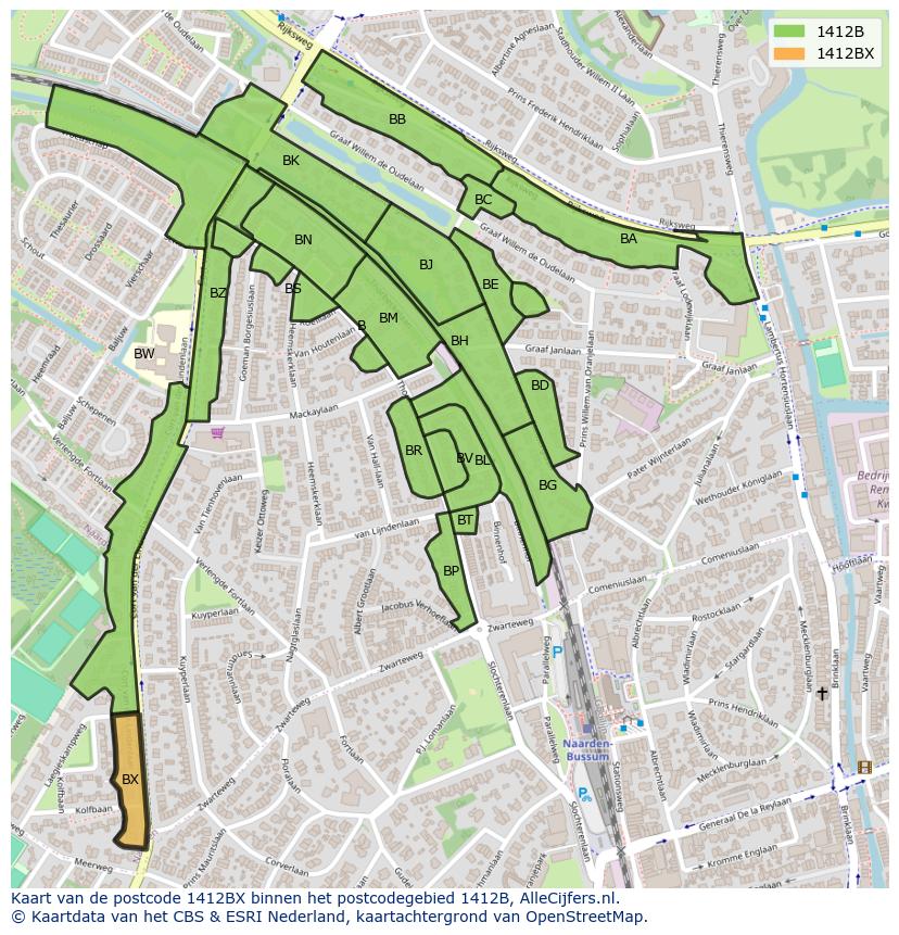 Afbeelding van het postcodegebied 1412 BX op de kaart.