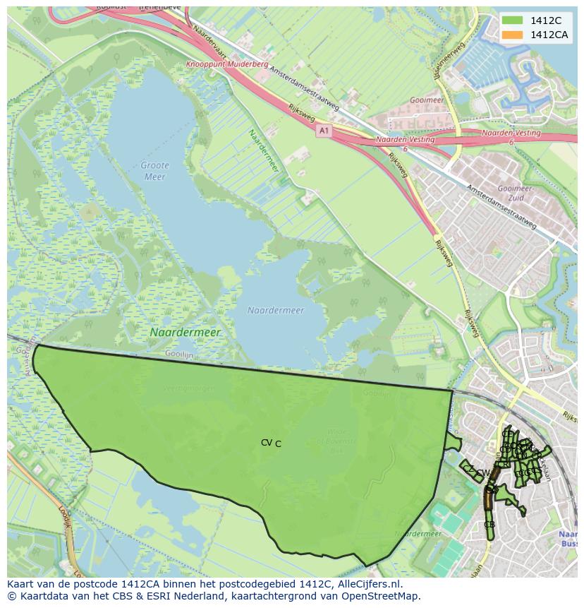 Afbeelding van het postcodegebied 1412 CA op de kaart.