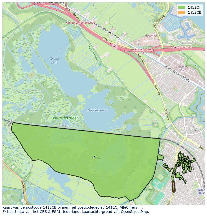 Afbeelding van het postcodegebied 1412 CB op de kaart.