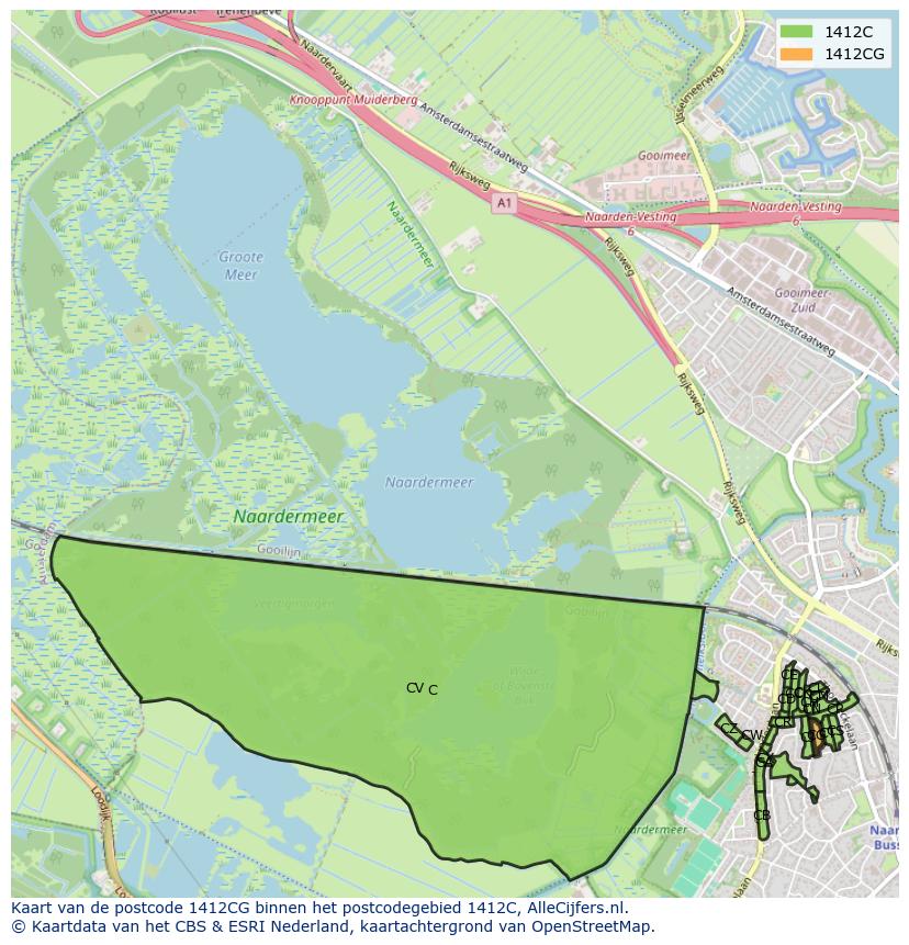 Afbeelding van het postcodegebied 1412 CG op de kaart.