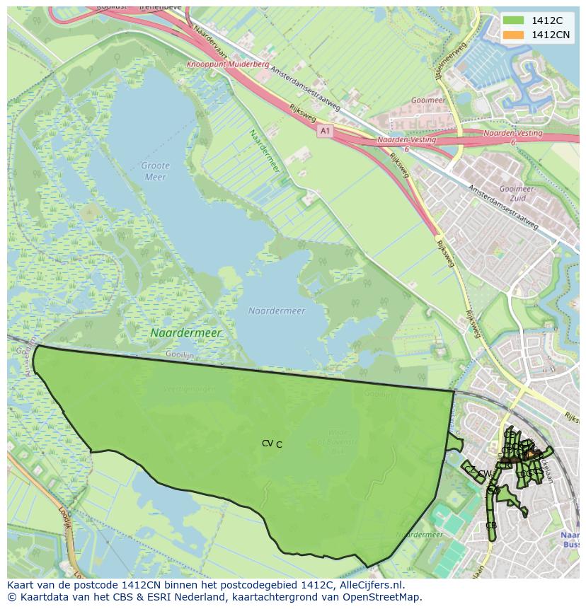 Afbeelding van het postcodegebied 1412 CN op de kaart.