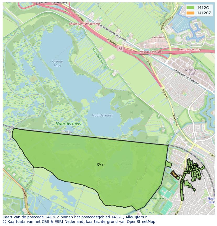 Afbeelding van het postcodegebied 1412 CZ op de kaart.