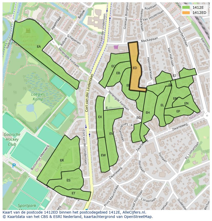 Afbeelding van het postcodegebied 1412 ED op de kaart.