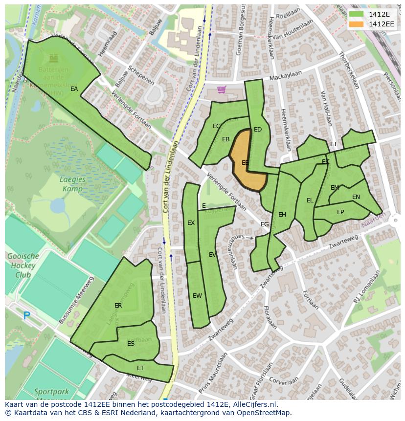 Afbeelding van het postcodegebied 1412 EE op de kaart.