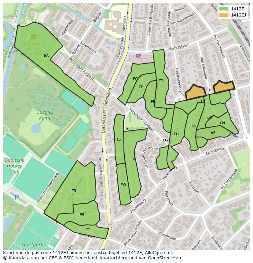 Afbeelding van het postcodegebied 1412 EJ op de kaart.