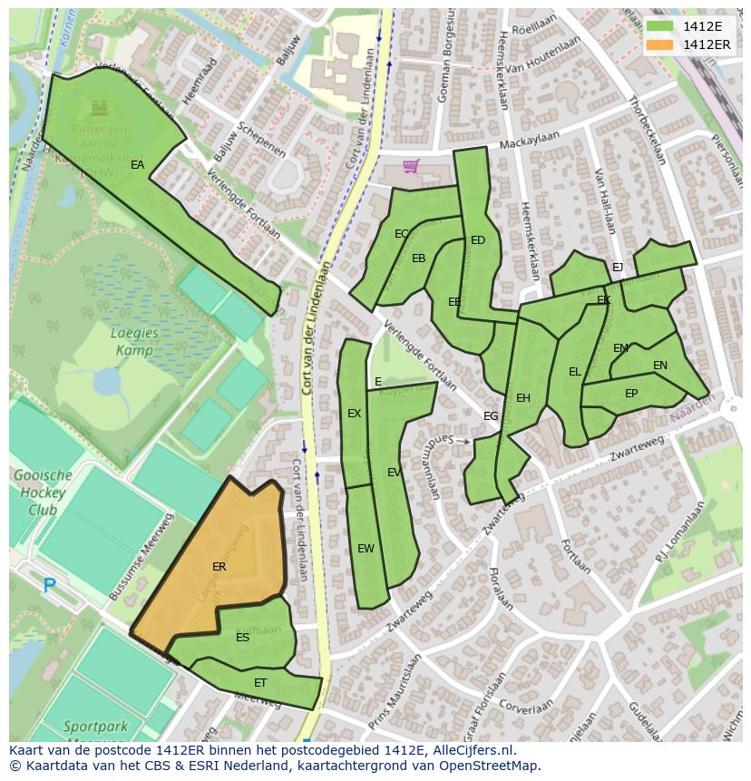 Afbeelding van het postcodegebied 1412 ER op de kaart.