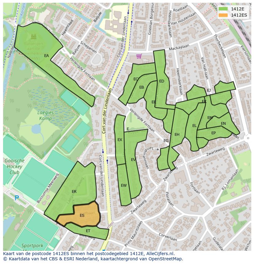 Afbeelding van het postcodegebied 1412 ES op de kaart.