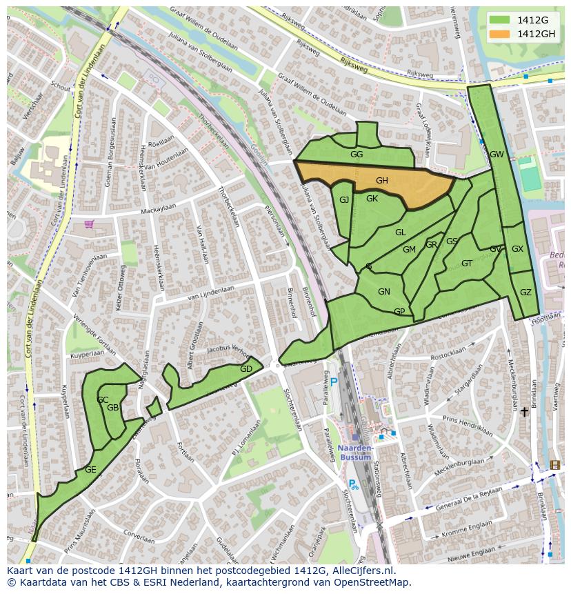 Afbeelding van het postcodegebied 1412 GH op de kaart.