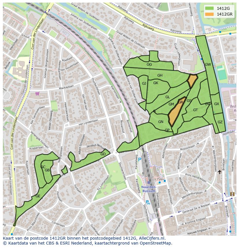Afbeelding van het postcodegebied 1412 GR op de kaart.
