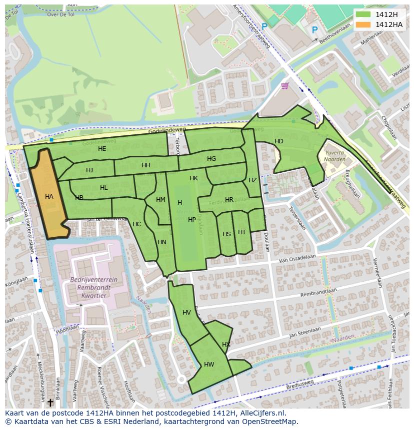 Afbeelding van het postcodegebied 1412 HA op de kaart.