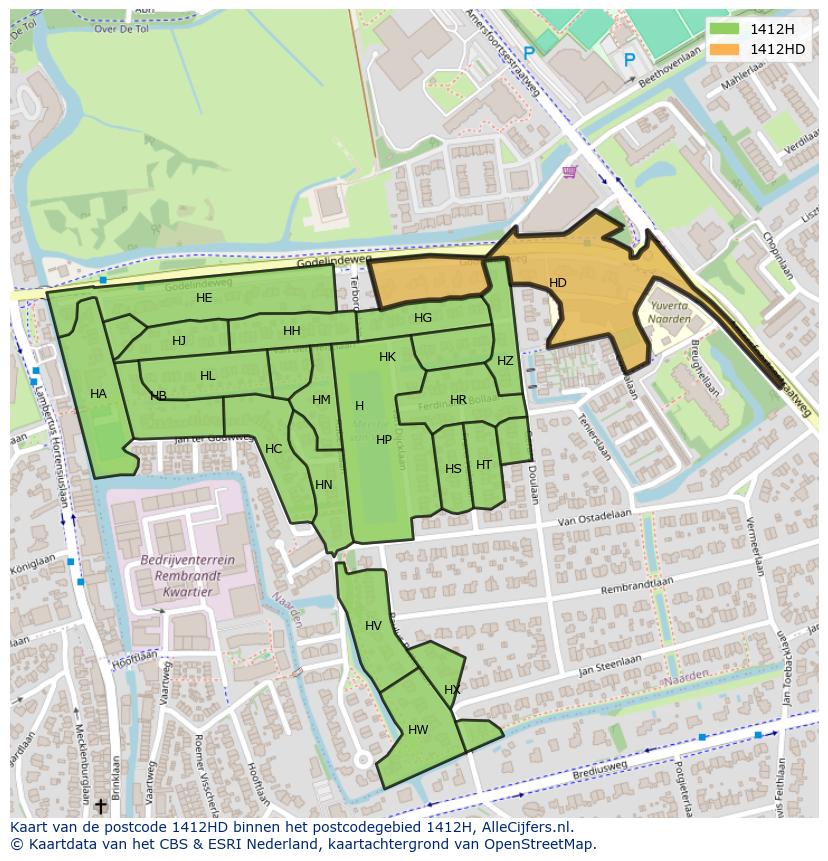 Afbeelding van het postcodegebied 1412 HD op de kaart.