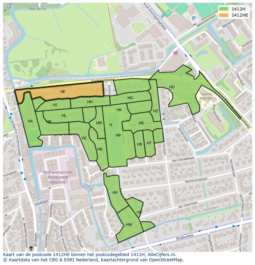 Afbeelding van het postcodegebied 1412 HE op de kaart.