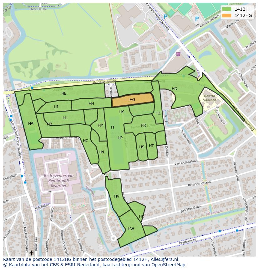 Afbeelding van het postcodegebied 1412 HG op de kaart.