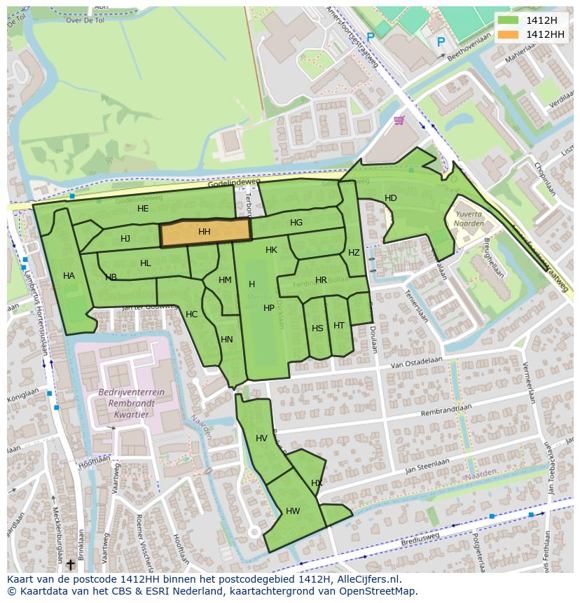 Afbeelding van het postcodegebied 1412 HH op de kaart.