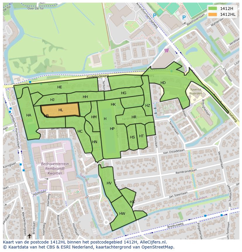 Afbeelding van het postcodegebied 1412 HL op de kaart.