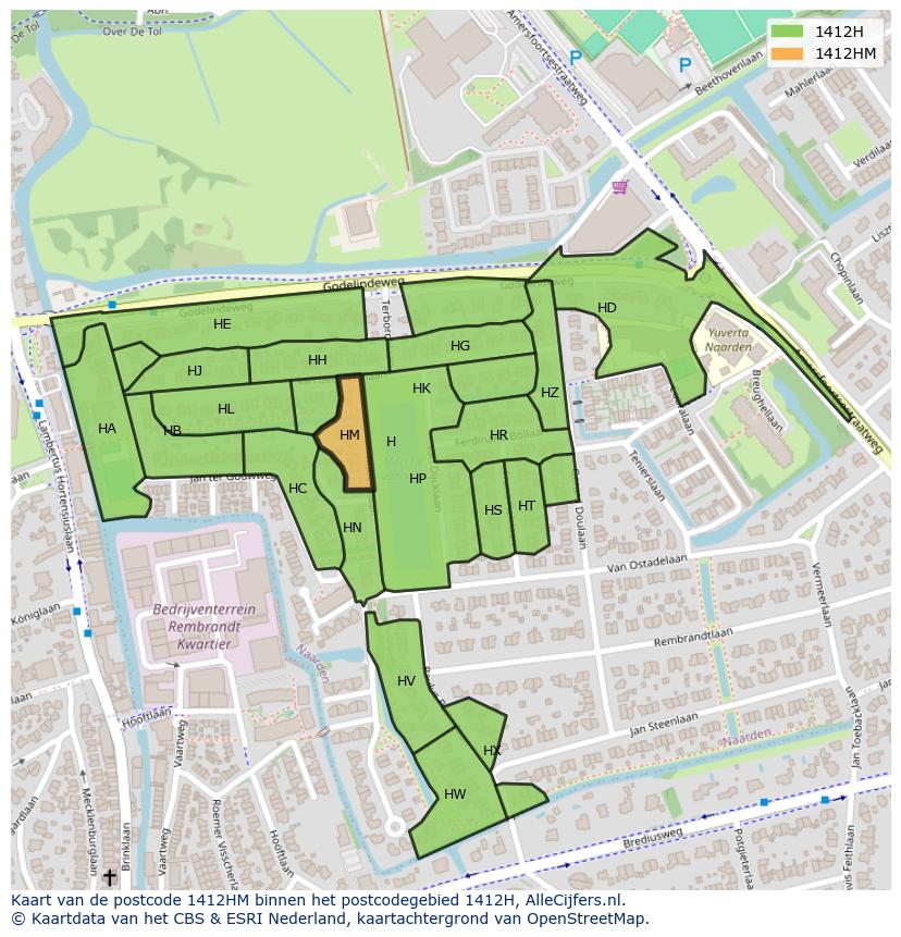 Afbeelding van het postcodegebied 1412 HM op de kaart.