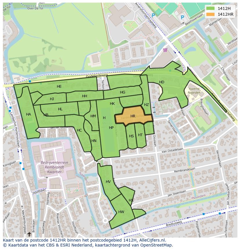 Afbeelding van het postcodegebied 1412 HR op de kaart.