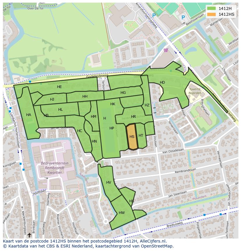 Afbeelding van het postcodegebied 1412 HS op de kaart.