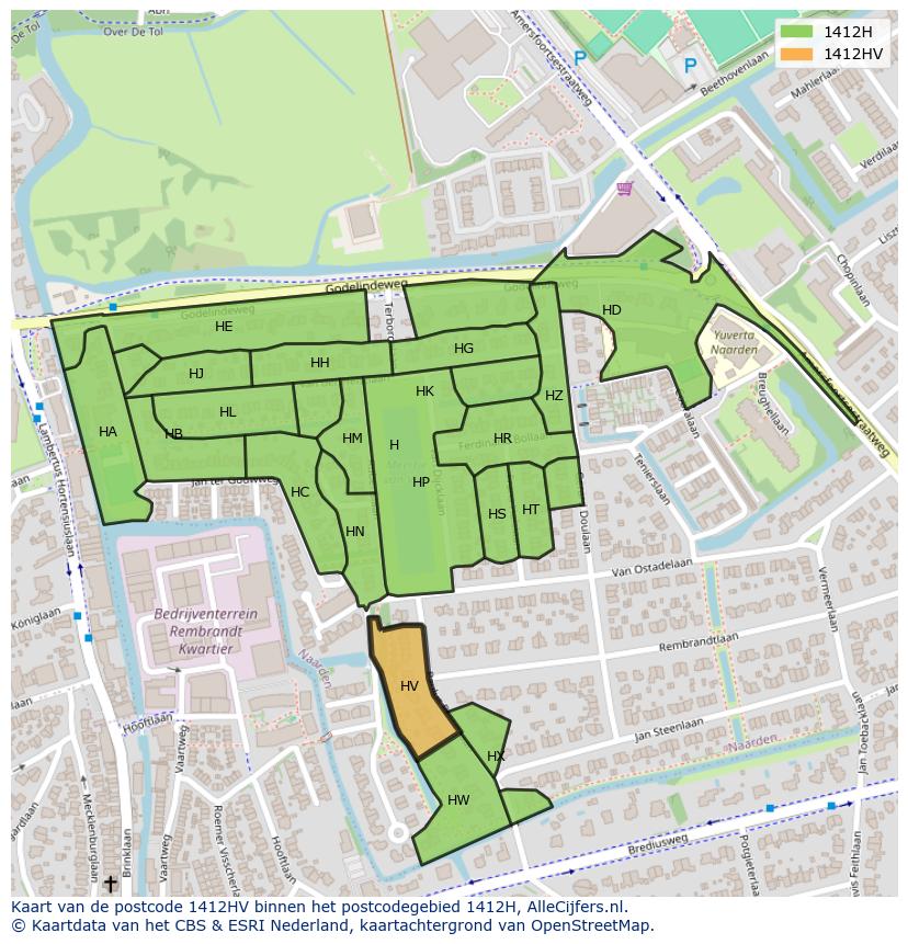Afbeelding van het postcodegebied 1412 HV op de kaart.