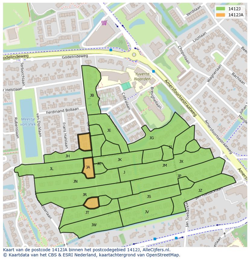Afbeelding van het postcodegebied 1412 JA op de kaart.