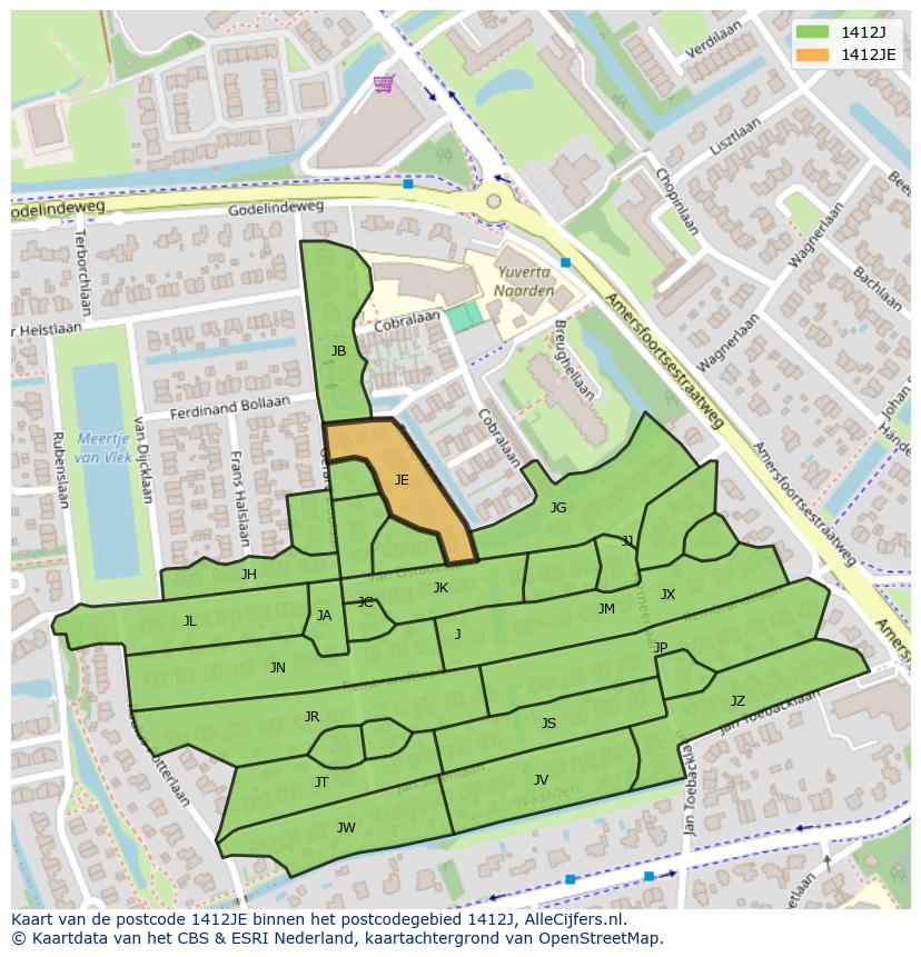 Afbeelding van het postcodegebied 1412 JE op de kaart.
