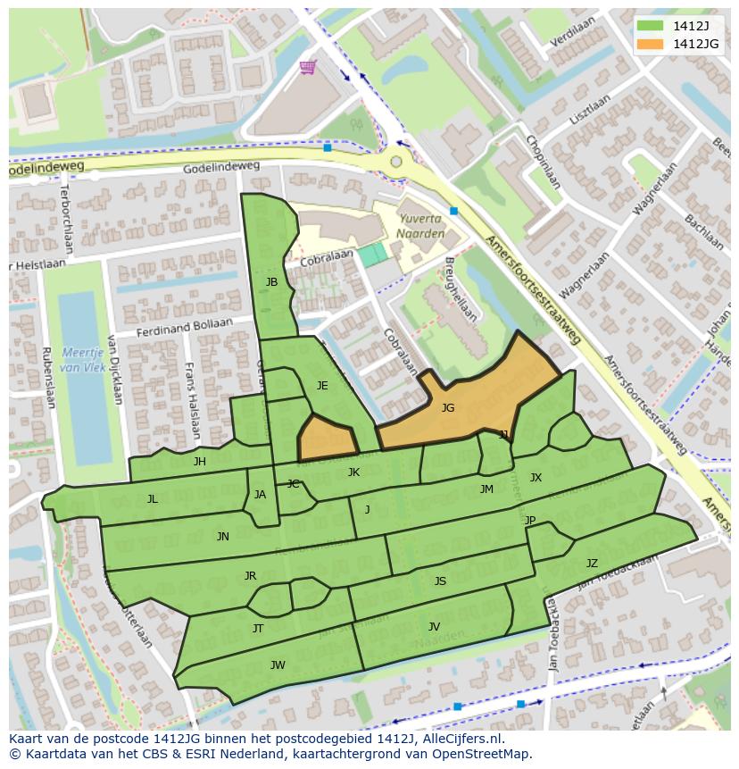 Afbeelding van het postcodegebied 1412 JG op de kaart.