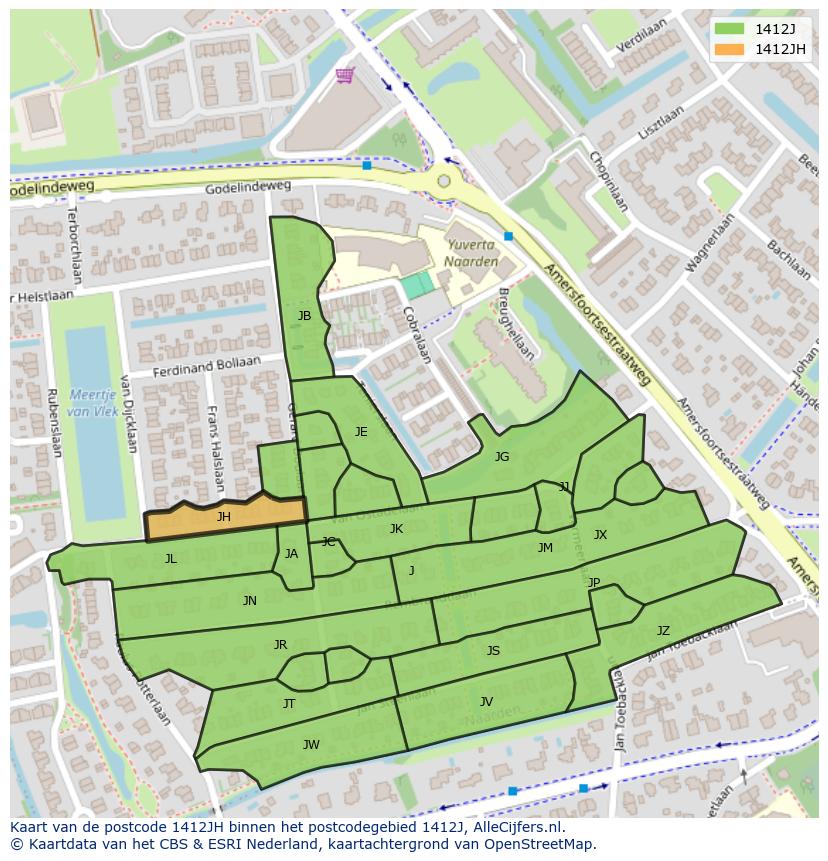Afbeelding van het postcodegebied 1412 JH op de kaart.