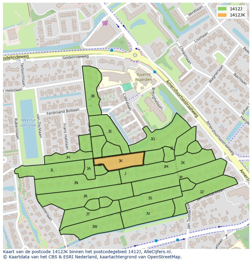 Afbeelding van het postcodegebied 1412 JK op de kaart.
